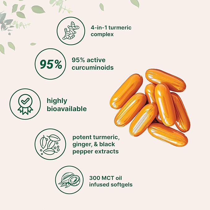 Turmeric Curcumin Supplement with Black Pepper &amp Ginger 3000mg 300 Softgels with MCT Oil for Better Absorption | 95% Curcuminoids | Non-GMO