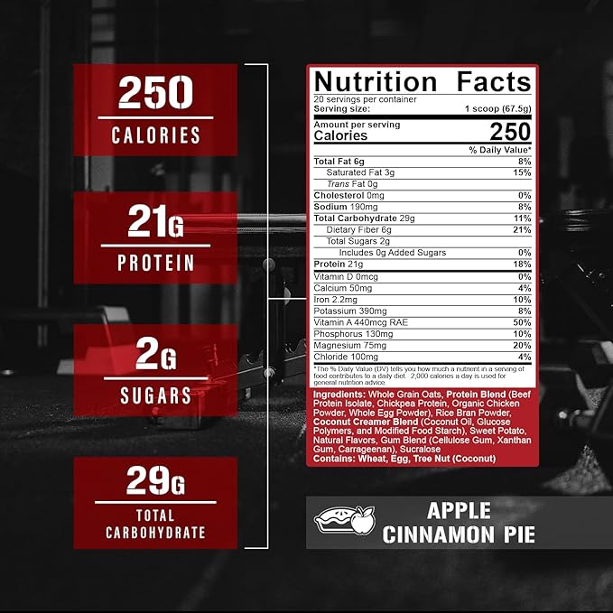 5% Nutrition Rich Piana Real Carbs + Protein | Clean Mass Gainer Meal Replacement Protein Powder | Carbohydrate for Pre Workout/Post-Workout Recovery Meal | 2.9 lb 20 Servings (Apple Cinnamon Pie)