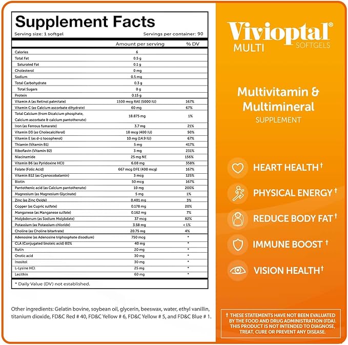Vivioptal Multi 90 Softgels (1 Year Supply) Multivitamin &amp Multimineral Gluten Free German Formula