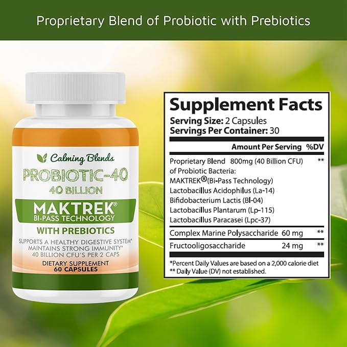 Digestive Support Tea &amp Probiotic Supplement (40 Billion CFU 60 Capsules) | Herbal Tea and Probiotic Duo for Digestive Comfort &amp Gut Health