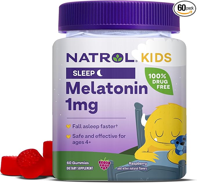 Natrol Kids Melatonin 1mg Supplement for Restful Sleep Sleep Gummies for Children 60 Raspberry-Flavored Melatonin Gummies 60 Day Supply