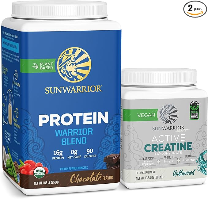 Sunwarrior Vegan Protein Powder | Choclate Flavored 20 Servings &amp Creatine Monohydrate Powder 60 | Servings
