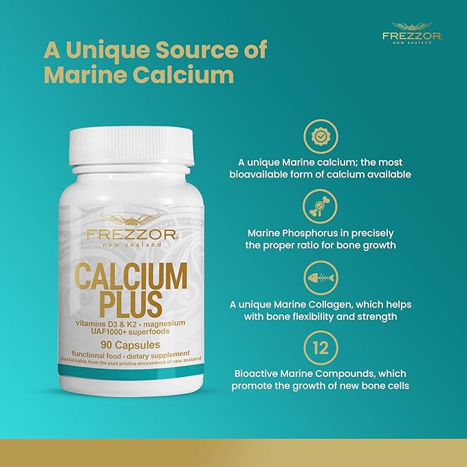 FREZZOR Calcium Plus with UAF1000+ Super Antioxidant for Bones Health &amp Bone Density Supports Healthy Body Weight Optimal Ratio of Essential Bone Building Minerals NZ Made 540 caps 6 Month Su