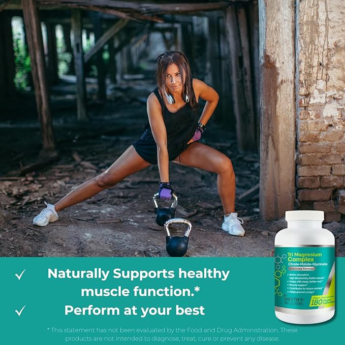 Magnesium Complex Supplement (Glycinate Citrate &amp Malate) – 180 Capsules (90 Day Supply) – 300mg Magnesium per Serving – Vegan