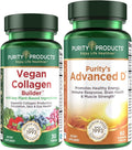 Purity Products Vegan Collagen Builder + Advanced D Bundle Organic Fruits + Vegetables Vitamin D3 K2 (Menaquinone MK-7 MK-4) Vitamin C Lutein Biotin - 30 Servings