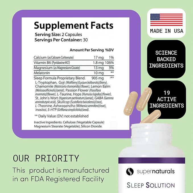 Health Sleep Solution Sleep Supplement for Adults Magnesium and Melatonin for Sleep Provides Natural Sleep Support Vegan Ingredients Gluten-Free Magnesium Sleep Supplement 60 Capsules