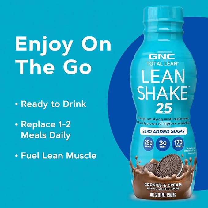 GNC Lean Shake 25 Protein Shake Clinically Proven Weight Management Meal Replacement 25g Protein with Zero Added Sugar Ready To Drink Cookies and Cream Pack of 12