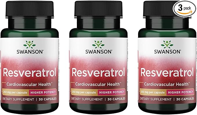 Swanson Resveratrol - Higher Potency 250 mg 30 Caps (3 Pack)