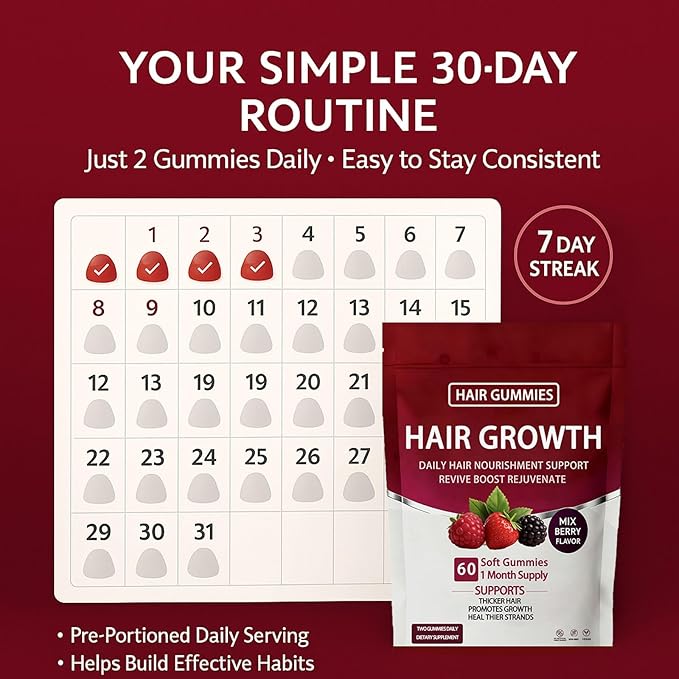 Lumin Hair Growth Gummies – Daily Hair Nourishment with Biotin Collagen &amp Botanical Extracts – Supports Thicker Stronger &amp Healthier-Looking Hair – Mixed Berry Flavor 60 Gummies (2)