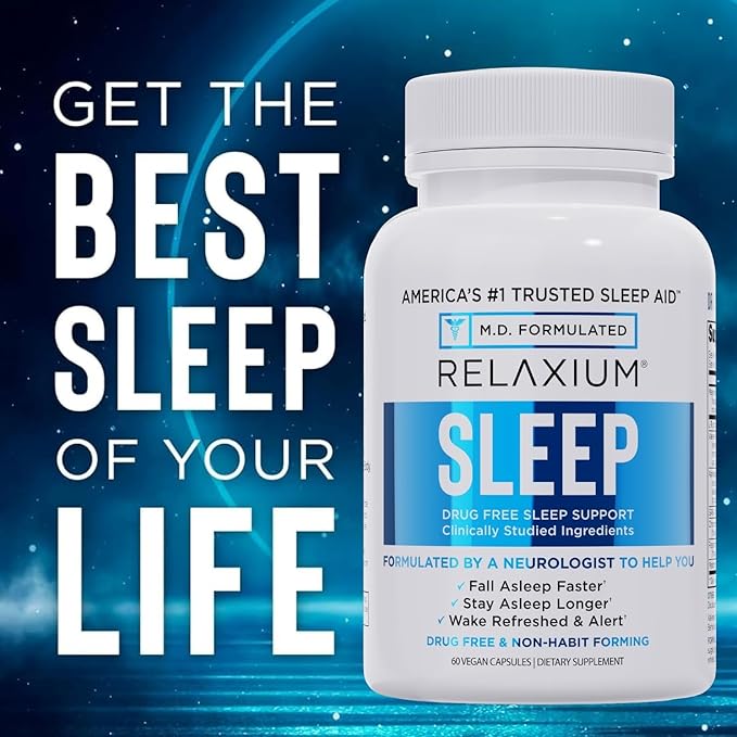 Relaxium Sleep Aid Melatonin with Magnesium Glycinate Valerest &amp Ashwagandha Non-Habit Forming Sleep Supplement 60 Vegan Capsules 30-Day Supply
