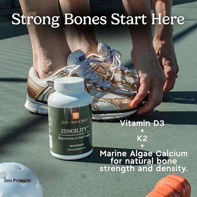 Zen Principle Zengility™ Joint Support &amp Bone Strength Supplement – Fast-Acting Relief with Glucosamine MSM Plant Calcium Vitamin K2 &amp D3. Vegan Formula for Mobility &amp Comfort. 120 Caps