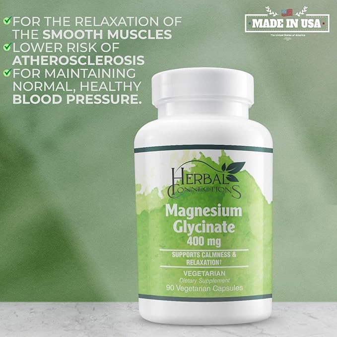 Magnesium Glycinate - Supplement to Support Stress Relief Sleep Heart Health Nerves Muscles and Metabolism* - with Magnesium Glycinate - 90 Capsules