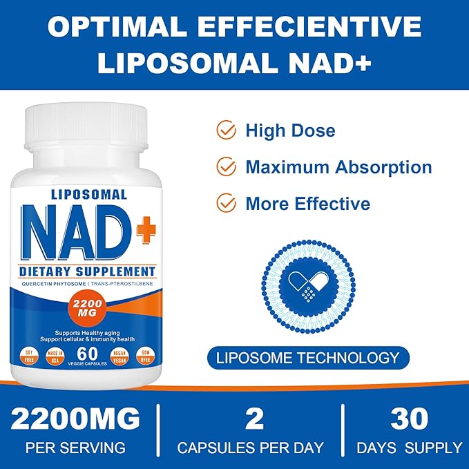 2200mg Liposomal NAD+ SupplementNAD Supplement for Cellular Energy Aging Defese180 Capsules
