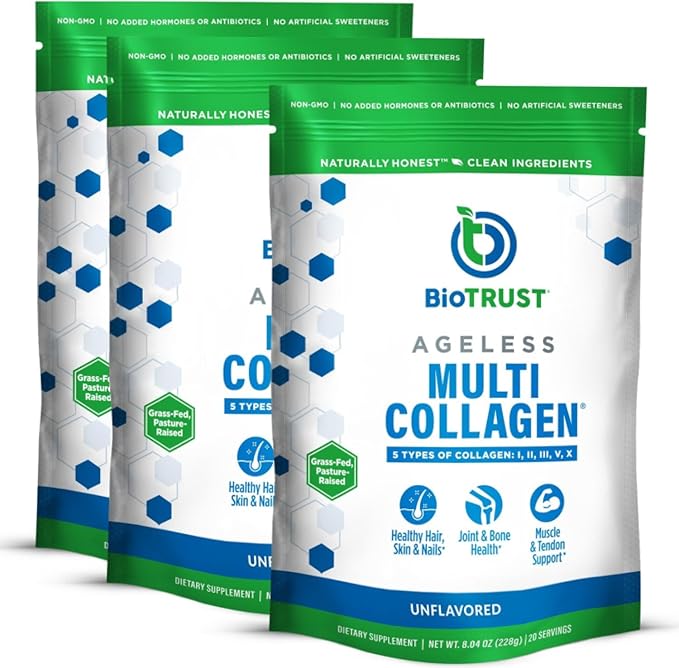 BioTrust Ageless Multi Collagen Peptides Powder – 5 Types (I II III V X) – Unflavored Collagen Powder for Women &amp Men – Hydrolyzed Protein – Grass Fed Beef Fish Chicken Eggshell Membrane 3