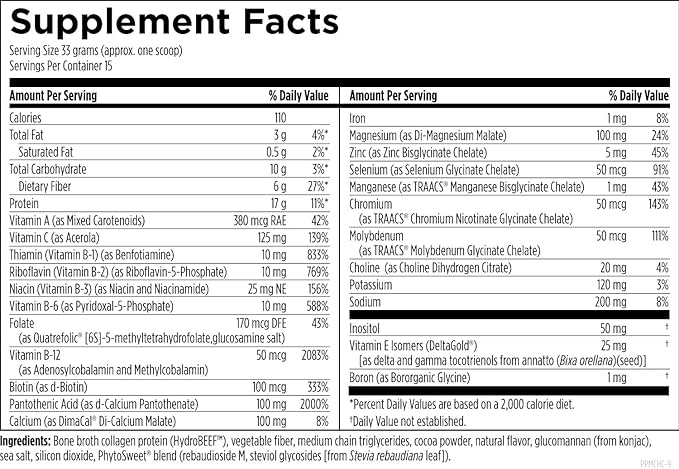Designs for Health Pure PaleoMeal - Bone Broth Protein Powder with 17g Protein Meal Replacement Shake Dietary Supplement with Active Folate + Chelated Minerals Chocolate (15 Servings / 510g)