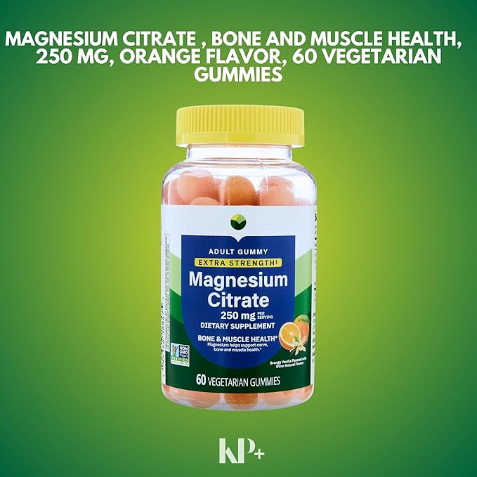 KP+ Magnesium Gummies | Magnesium Citrate 250 mg | 60 Vegetarian Gummies | Extra Strength | Supports Bone Nerve &amp Muscle Health | Orange Vanilla Flavor | Pack of 2
