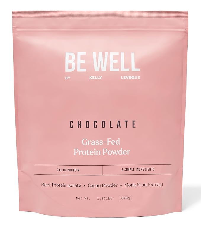 Be Well by Kelly Chocolate Grass-Fed Beef Protein Powder 24G of Protein &amp 1G Net Carbs (3 Ingredients 30 Servings) 9 Amino Acids + 3 BCAAs No Soy No Dairy Stevia-Free No Sugar Added 1.87lb 84