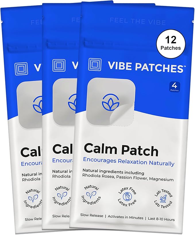 Calm Patch | Wearable Wellness for Relaxation Support with Botanical Blend | Long Lasting Patch for 10 Hours | Vegan &amp Latex Free | 4 Patches Per Pack 3 Pack