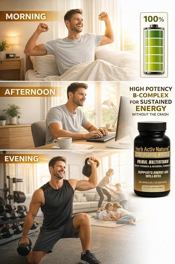 Primal Multivitamin - 21 Essential Vitamins &amp Minerals - Daily Vitamin &amp Mineral Supplement - Energy &amp Wellness Support - 30 Capsules
