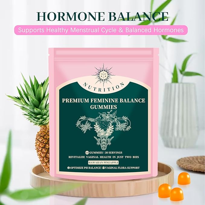 Vital Source Feminine Balance Gummies Gluten-Free Vegan Hawaiian Pineapple Flavor(1 Pack 60 Count)