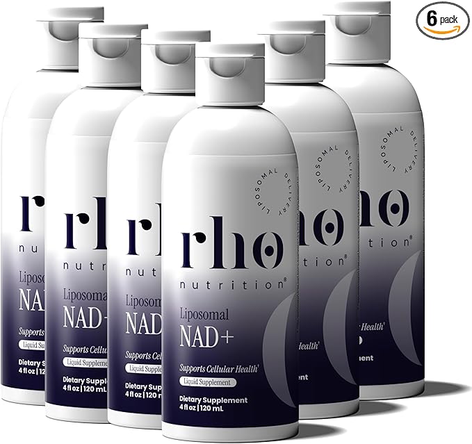 Rho Nutrition Liposomal NAD+ – Liquid Supplement Designed to Help Support Absorption – Active Form of NAD+ Helps Support Normal Cellular Health Healthy Aging Energy Metabolism &amp Vitality – 6 Pac