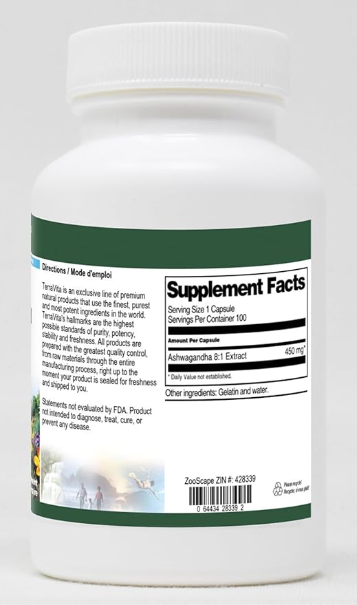 Ashwagandha 8:1 Extract - 450 mg (100 Capsules ZIN: 428339) - 2 Pack