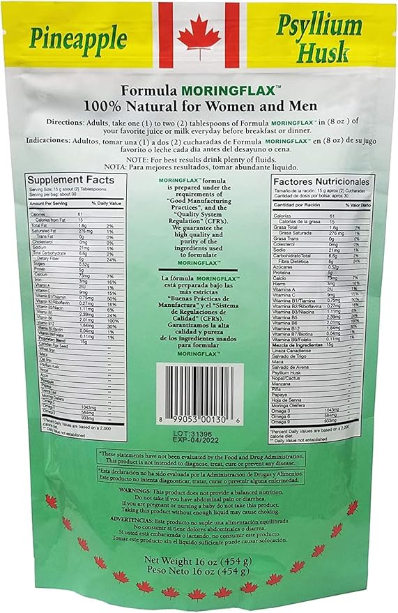 Moringflax Bag Formula 100 Natural Canadian Flax Seed with Garcinia Cambogia and Moringa Oleifera Bag Tan 16 Ounce - 2 Pack
