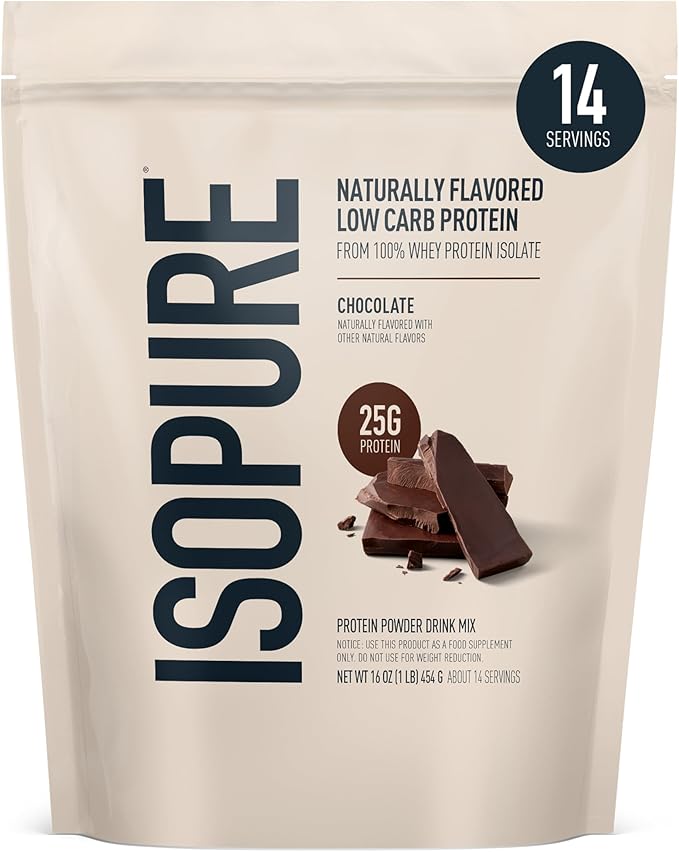 Isopure Low Carb 100% Pure Whey Isolate Protein Powder Lactose Free Gluten Free With Vitamins Dark Chocolate 25g Protein Per Serving 1 Lb 14 Servings (Packaging May Vary)