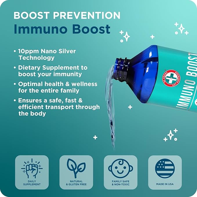Be Smart Get Prepared Nano Silver Immuno Boost - 16 oz - Daily Immune Supplement for Family - Gluten Free Vegetarian - Made in USA (Pack of 2)