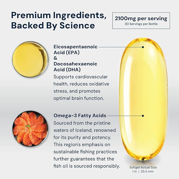 HPN N(4) Icelandic Omega-3 Fish Oil 3000 mg DHA &amp EPA | Increase Muscle Growth Joint and Brain Health | No Heavy Metals or Toxins | 90 Softgel Capsules