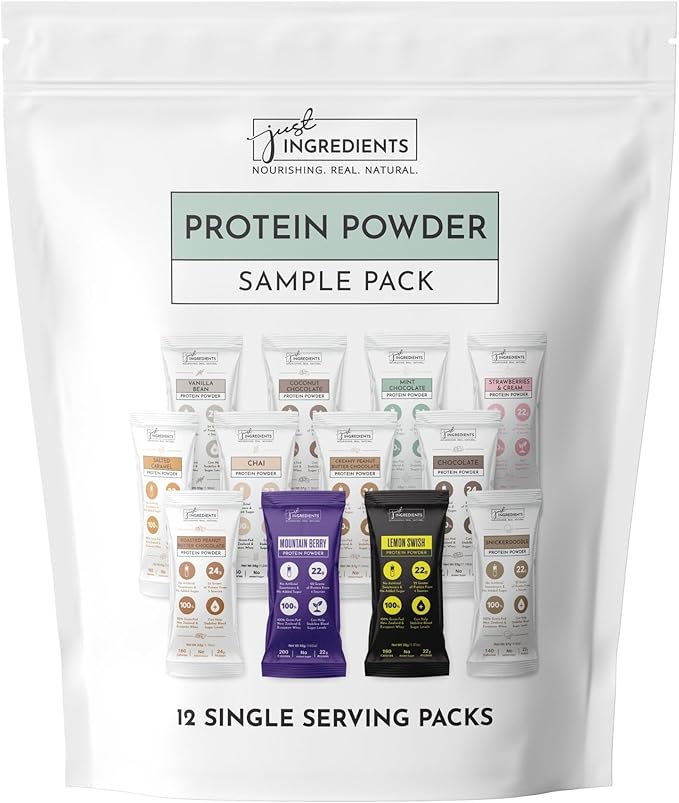 Protein Powder Made with 100% Grass Fed Non Denatured Whey | Four Different Protein Sources from Organic Whole Food Ingredients | 12 Servings | 22g Protein (12 Servings Sample Variety Pack)