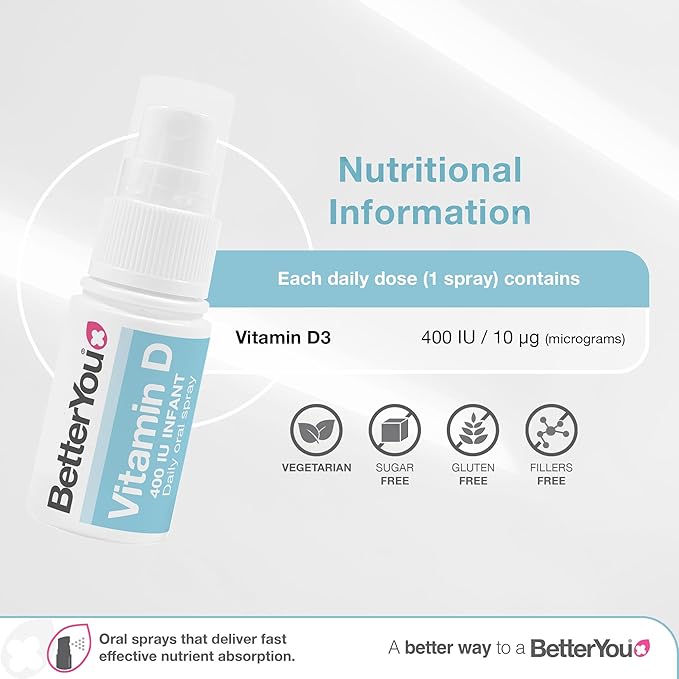 BetterYou D400 Infant Vitamin D Oral Spray - Convenient Alternative for Tablets - Specially Formulated for Children Under 3 Years - Simple and Pure Formulation - Vital for Kids Development - 0.5 oz