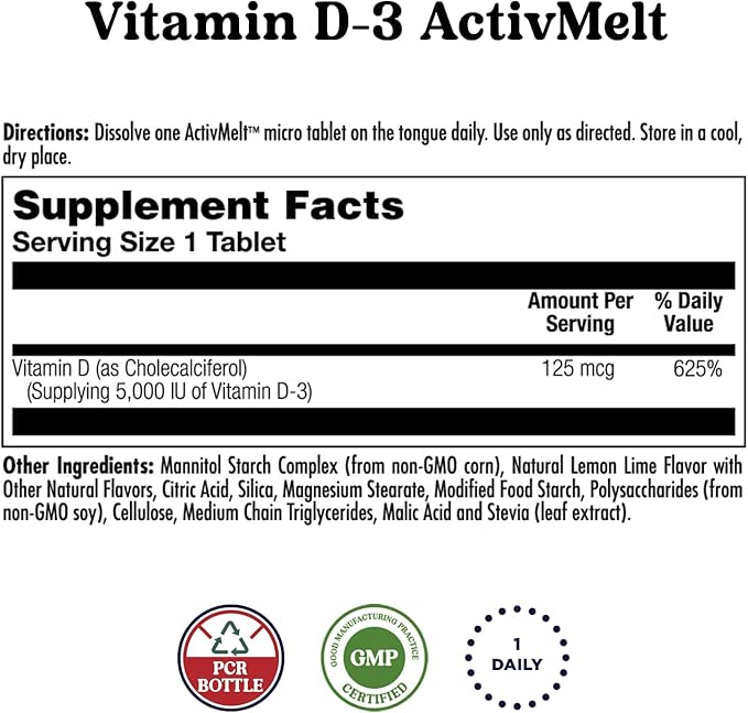 KAL Vitamin D-3 5000 IU ActivMelt and GABA L-Theanine Stress B Lozenge Bundle - 90 Instant Dissolve Natural Lemon Lime Flavor Micro Tablets and 100 Natural Mango Tangerine Flavor Lozenges