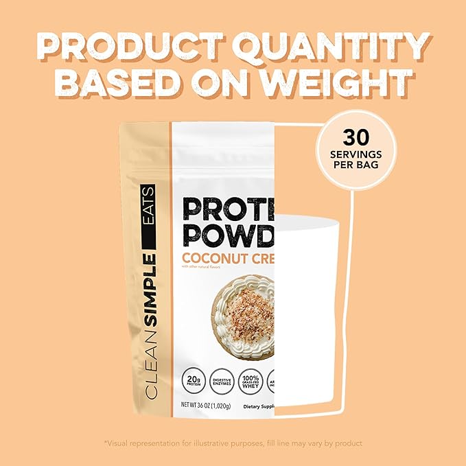 Clean Simple Eats Whey Protein Powder Coconut Cream Flavor Naturally Sweetened 100% Grass Fed Protein Powder with Digestive Enzymes &amp No Artificial Ingredients Gluten Free 30 Servings
