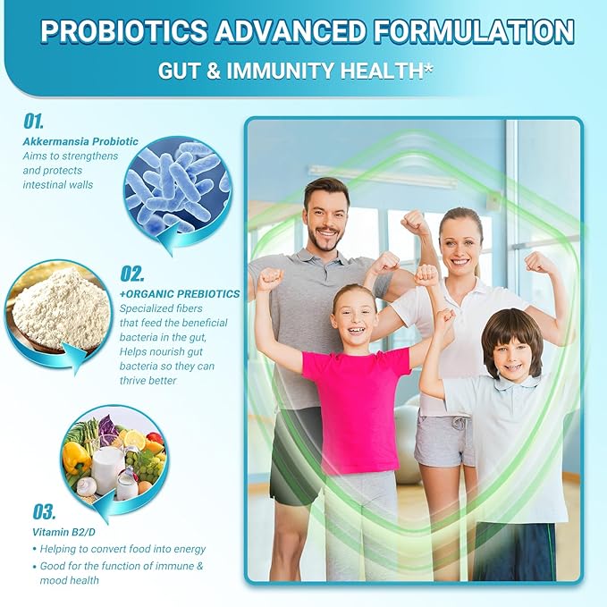 Akkermansia Probiotic Probiotics for Women &amp Men - 10 Billion AFUs + Organic Prebiotics Digestive Gut Immune &amp Overall Health Enhances Gut Digestive Lining Function (60 Capsules 1-Pack)