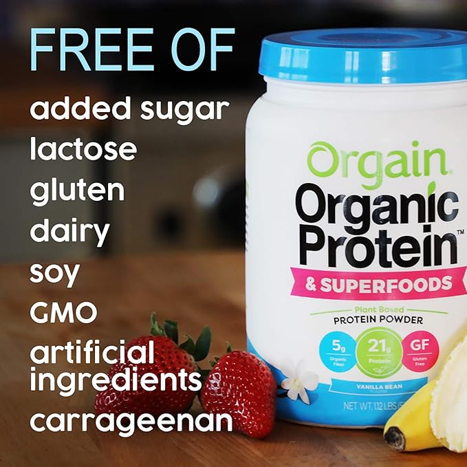 Orgain Organic Plant Based Protein Powder Bundle - Unsweetened Vanilla Bean and Superfoods (2 Products)