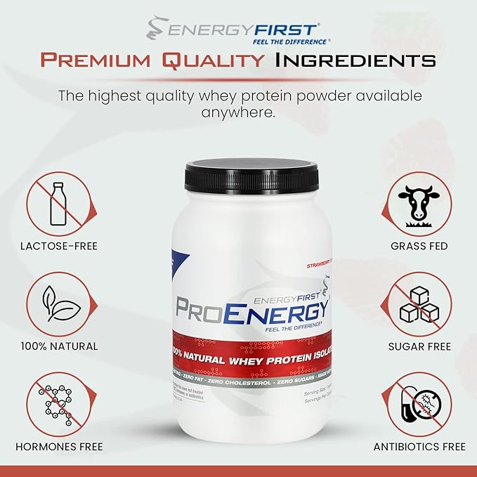 EnergyFirst Grass-Fed Strawberry Whey Protein Isolate (2lb) High-Protein Shake for Meal Replacement &amp Recovery Non-GMO Gluten-Free 37 Servings