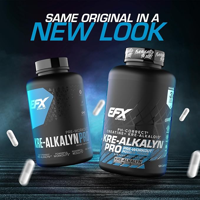 EFX Sports Kre-Alkalyn Pro | pH Correct Creatine Monohydrate Pill Supplement | Muscle Building Pre Workout for Men &amp Women | 60 Servings 120 Capsules