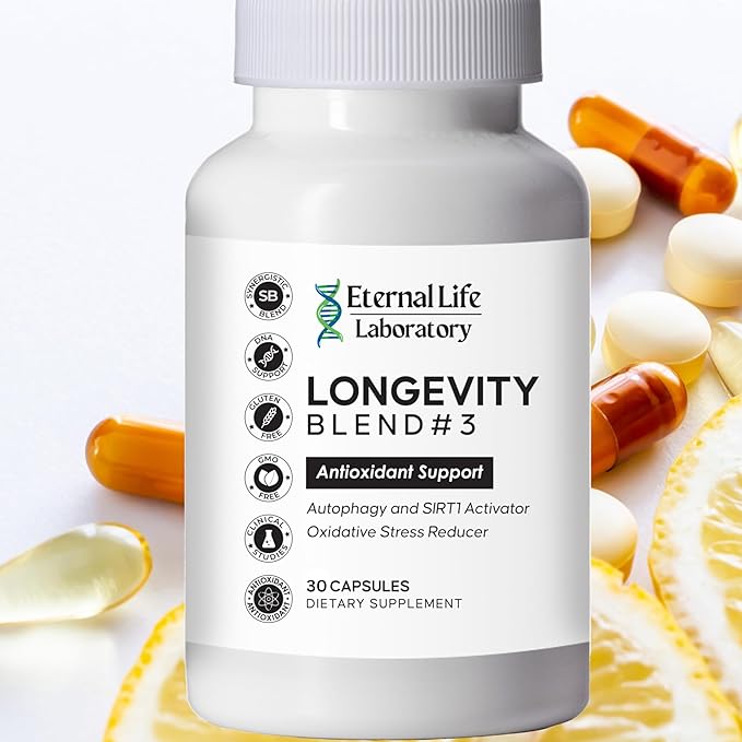 Longevity Blend #3 - Resveratrol 98% with Fisetin Pterostilbene Spermidine Anti Aging Oxidative Stress Reducer Antioxidant Supplement AMPK Activator