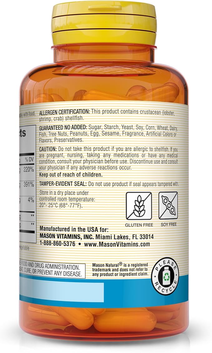 Mason Natural Glucosamine Chondroitin 1500/1200 3 Per Day with Vitamin C Supports Joint Health Improved Flexibility and Mobility 180 Capsules