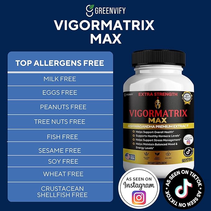Vigormatrix Max Ashwagandha Premium Extract 60 Capsules Gluten Free Vegan Non-GMO (5)