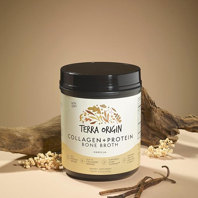 TERRA ORIGIN Collagen Peptides Powder | Bone Broth Hydrolized Collagen Type I and III Protein Supplement | for Women and Men Hair Skin Nail and Joint Support | Vanilla (20 Servings)