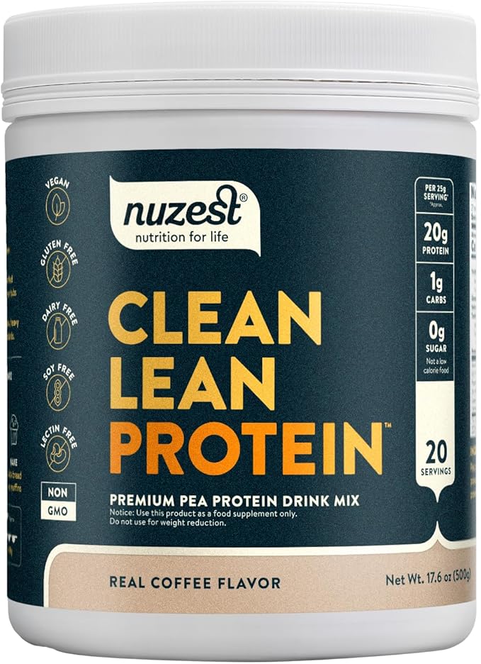 Nuzest - Pea Protein Powder - Clean Lean Protein Premium Vegan Plant Based Protein Powder Dairy Free Gluten Free GMO Free Protein Shake Real Coffee 20 Servings 1.1 lb