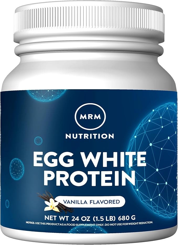 MRM Nutrition Egg White Protein - Sugar Free Vanilla Flavored Powder 23g Fat-Free Protein with Digestive Enzymes Free of Dairy Gluten and Soy High Biological Value - 20 Servings
