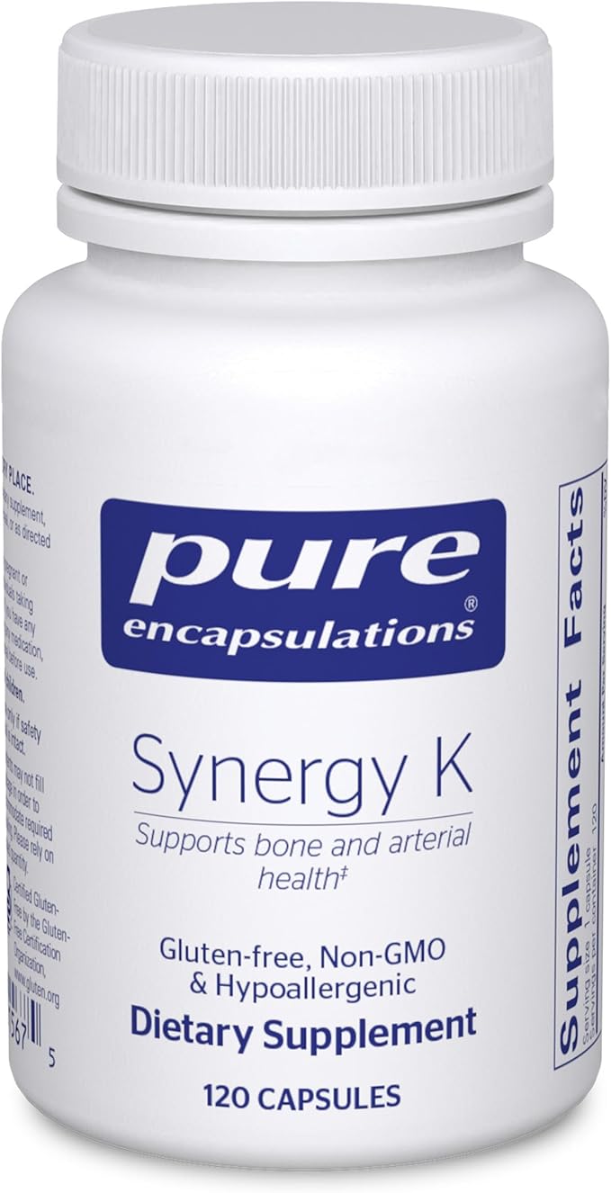 Pure Encapsulations Synergy K - with Vitamin K1 K2 &amp D3 - Supports Bones Blood Vessels Vascular Elasticity &amp Calcium Utilization* - Includes Cholecalciferol - Gluten Free &amp Non-GMO - 12