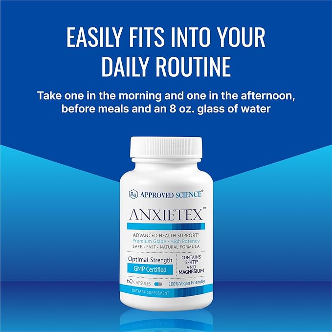 Approved Science Anxietex - Calm and Relaxation - L-Theanine and Magnesium - 60 Capsules - Vegan Friendly - 6 Month Supply