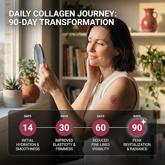 Collagen Patches for Skin Hair Nails &amp Joints - Multi Collagen Peptides Supplement for Women - Transdermal Anti Aging Patches with Hyaluronic Acid &amp Biotin - 30 Day Supply - No Pills