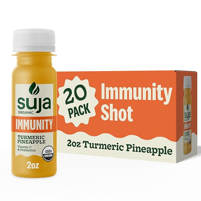 Suja Organic Immunity Defense Shot (20 Pack) with Turmeric and Ginger | Immunity Boost &amp Support | Functional Shots | Cold-Pressed Juice with Live Probiotics | Plant-Based &amp Gluten-Free (20 Pa