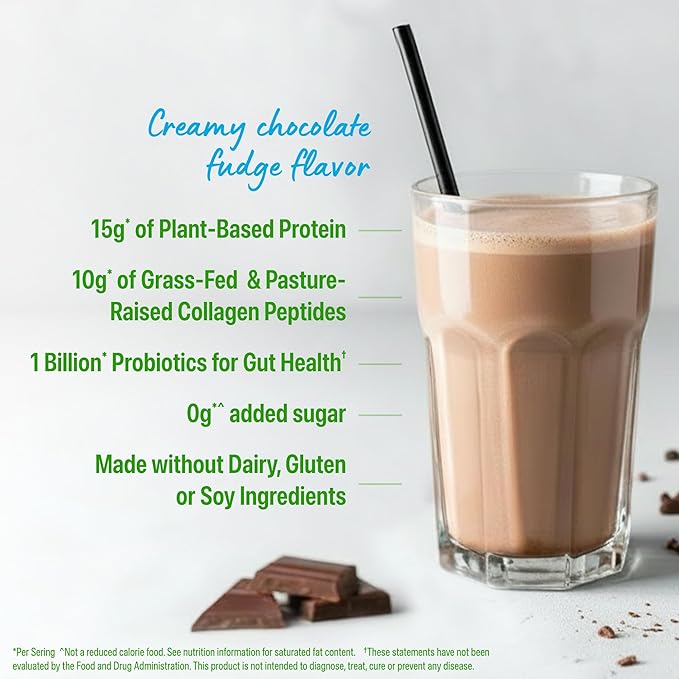 Orgain Protein Powder + Collagen Creamy Chocolate Fudge - 25g of Protein 10g Collagen Peptides Type I &amp III 1B CFU Probiotics Supports Hair Skin Nail Joint &amp Gut Health Gluten Free -