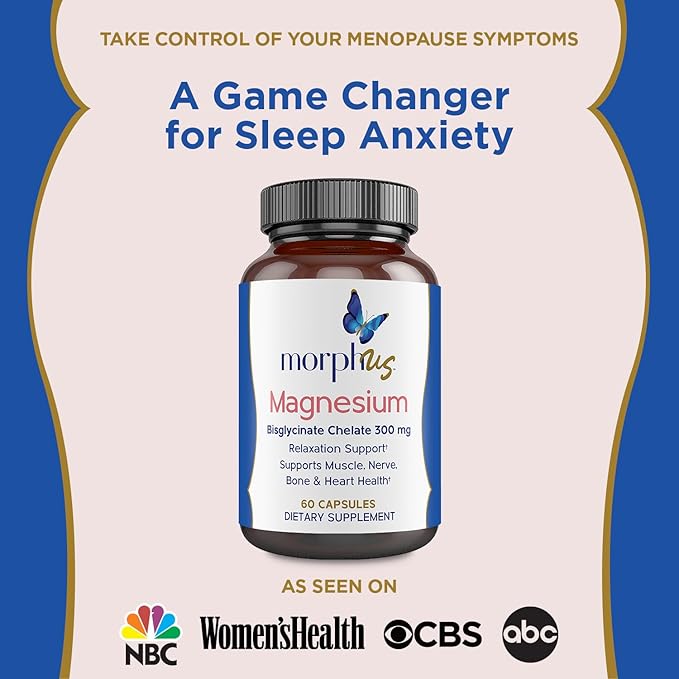 Morphus Magnesium Bisglycinate Chelate 300mg Supplement | 60 Capsules | Helps Women with Perimenopause &amp Menopause Symptoms | Restful Sleep De-Stress Relaxes Muscles &amp Nerves | Fast Absorpti
